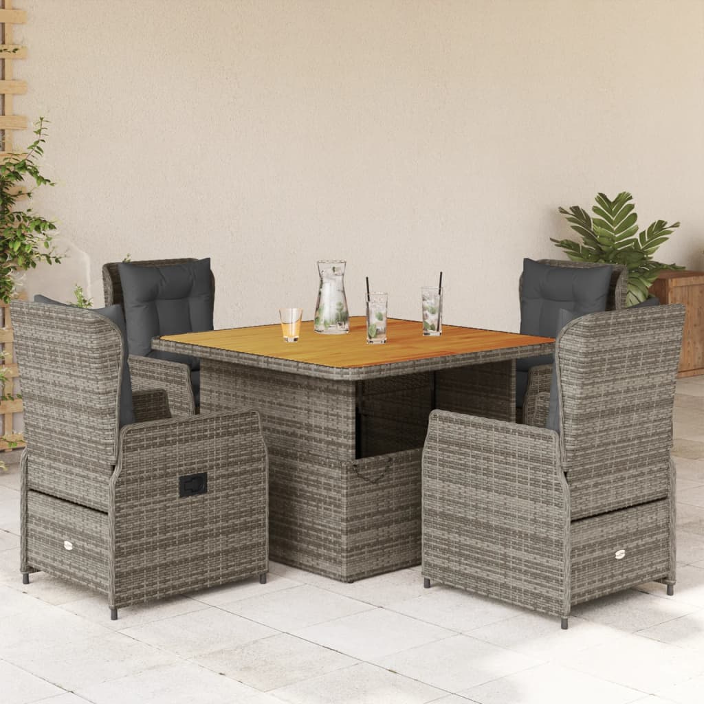 5-delige Tuinset met kussens poly rattan grijs – afbeelding 1
