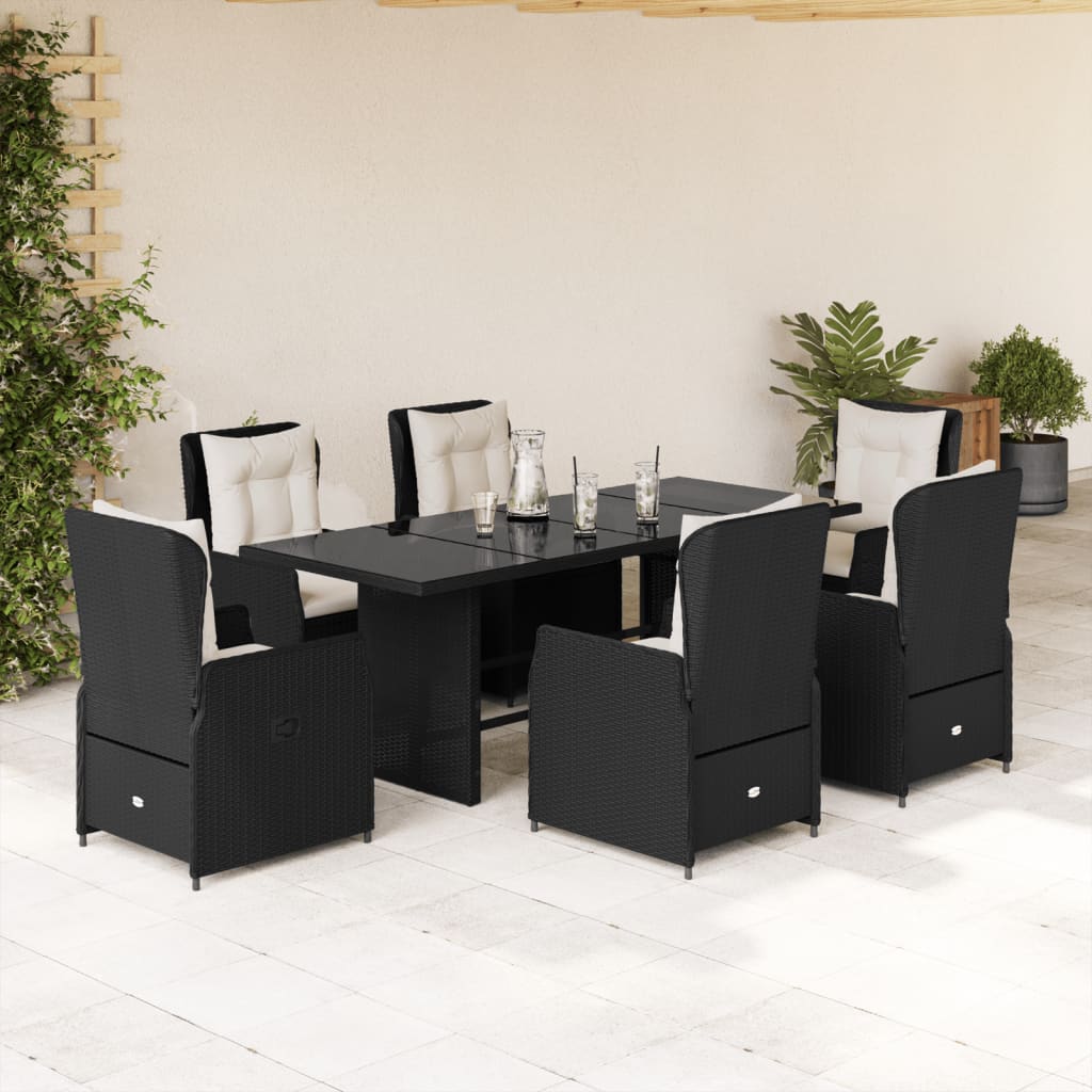7-delige Tuinset met kussens poly rattan zwart – afbeelding 1