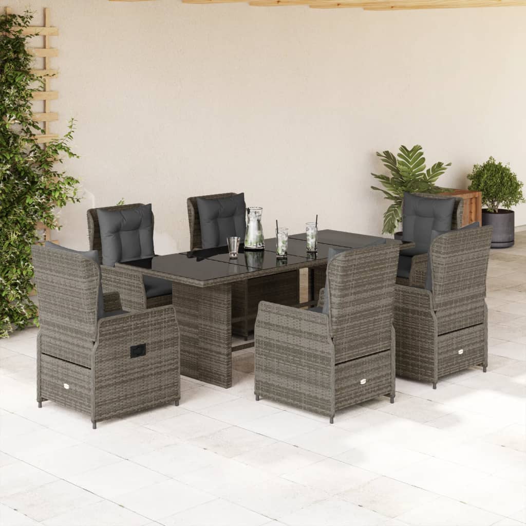 7-delige Tuinset met kussens poly rattan grijs – afbeelding 1