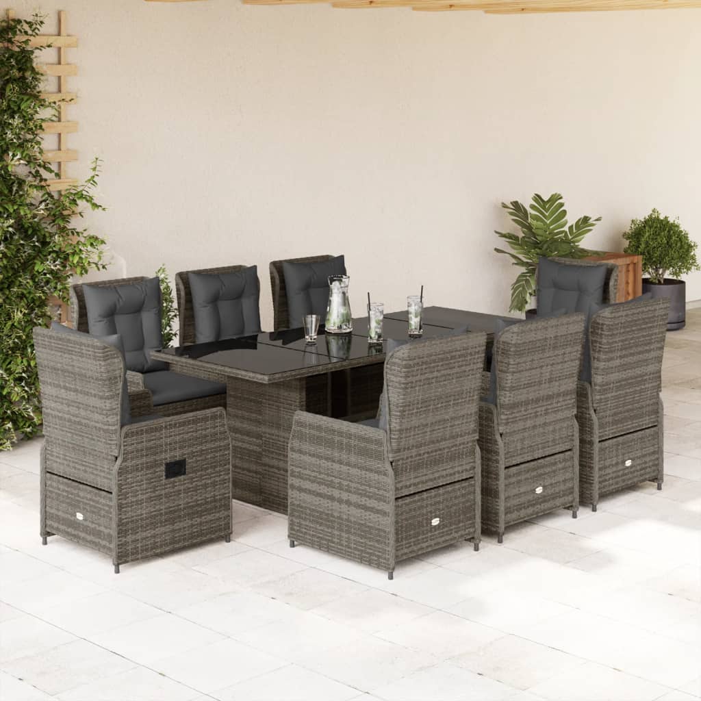 9-delige Tuinset met kussens poly rattan grijs – afbeelding 1