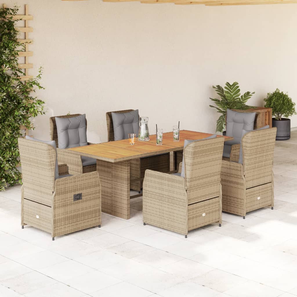 7-delige Tuinset met kussens poly rattan beige – afbeelding 1