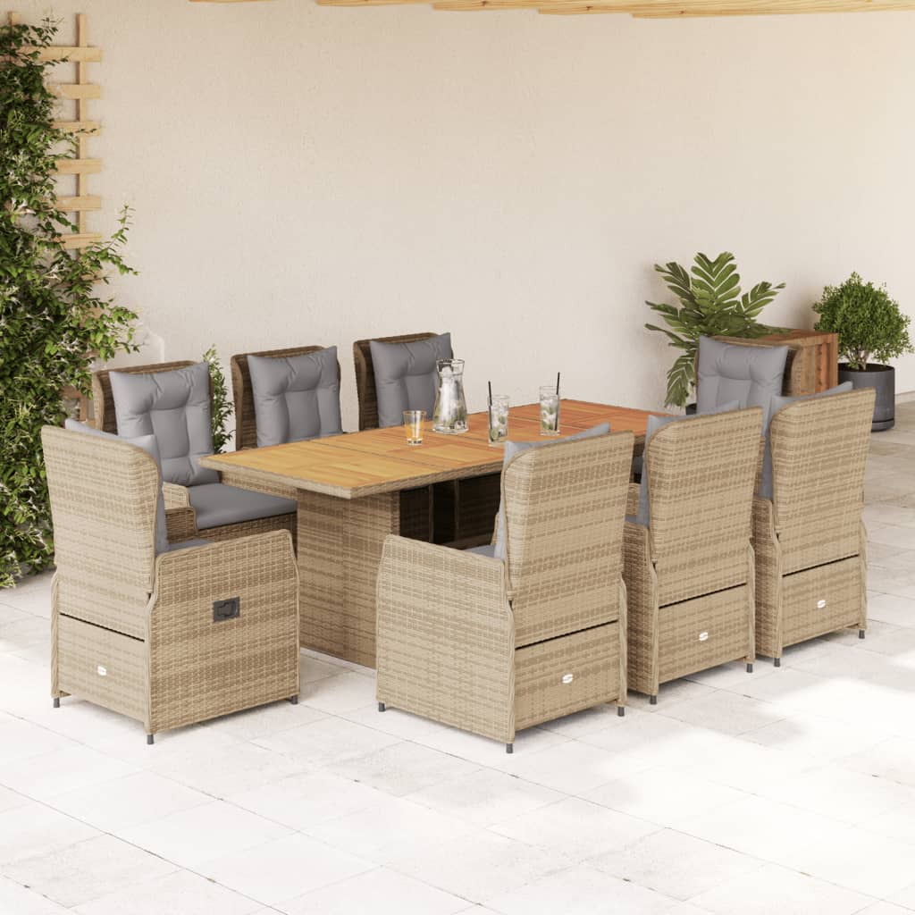 9-delige Tuinset met kussens poly rattan beige – afbeelding 1