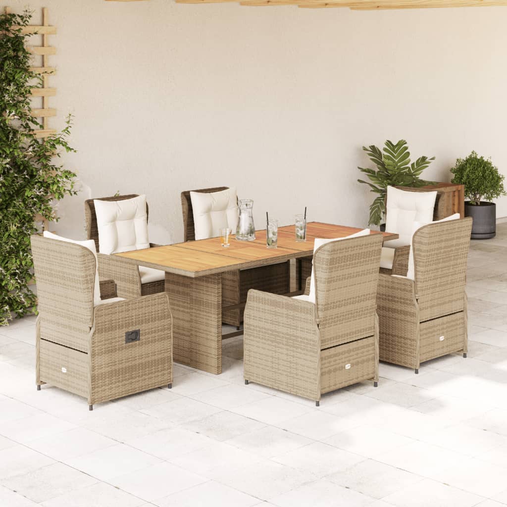 7-delige Tuinset met kussens poly rattan beige – afbeelding 1