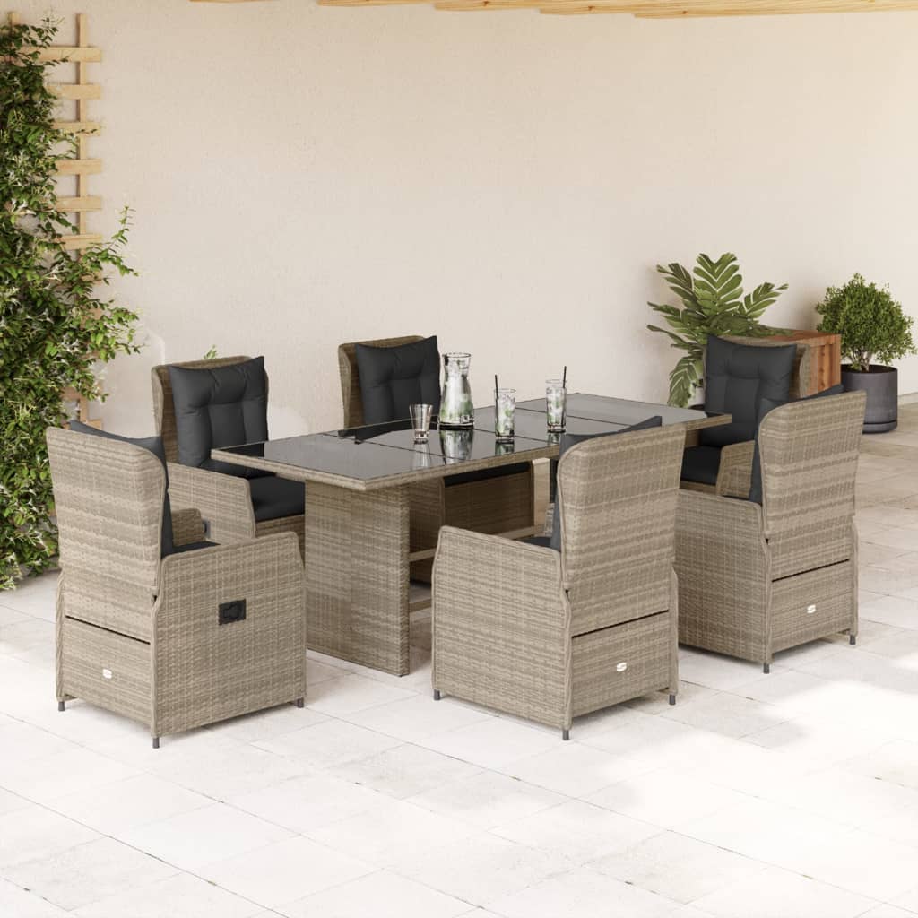 7-delige Tuinset met kussens poly rattan grijs – afbeelding 1