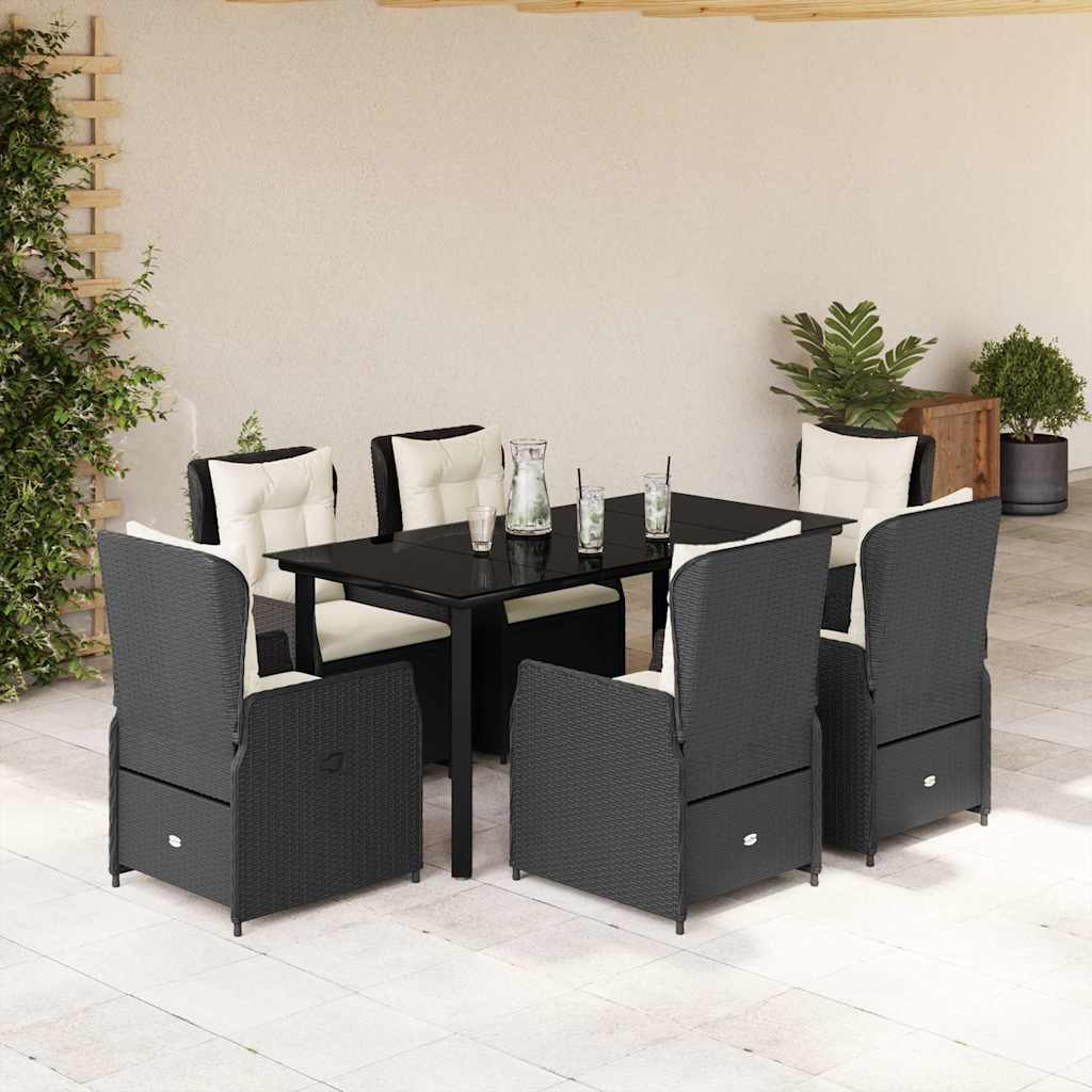 7-delige Tuinset met kussens poly rattan zwart – afbeelding 1