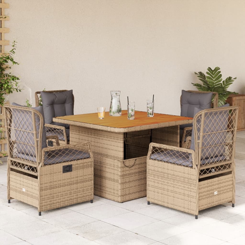 5-delige Tuinset met kussens poly rattan beige – afbeelding 1
