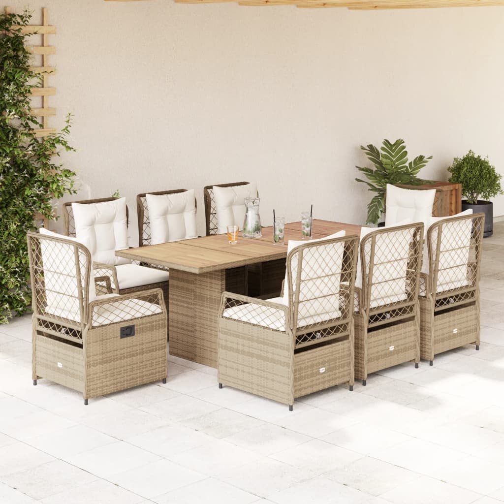 9-delige Tuinset met kussens poly rattan beige – afbeelding 1