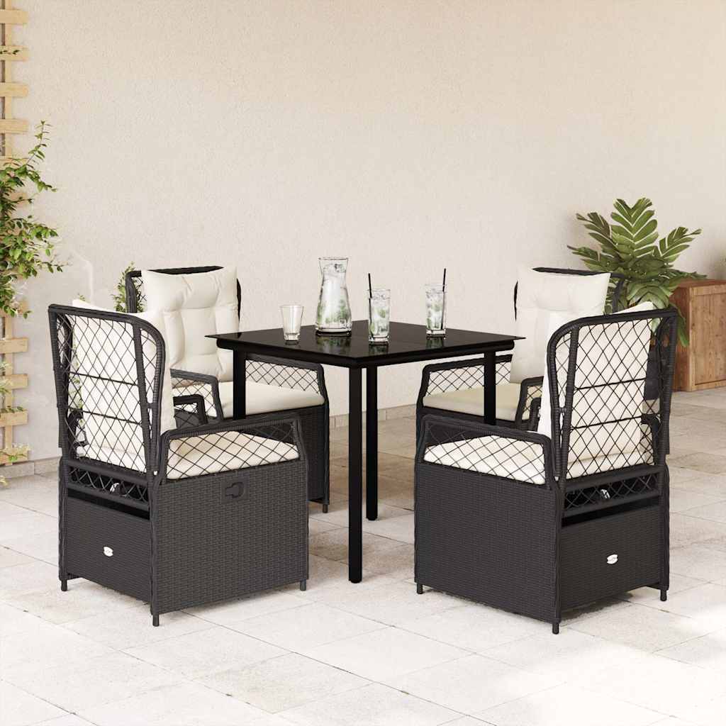 5-delige Tuinset met kussens poly rattan zwart – afbeelding 1