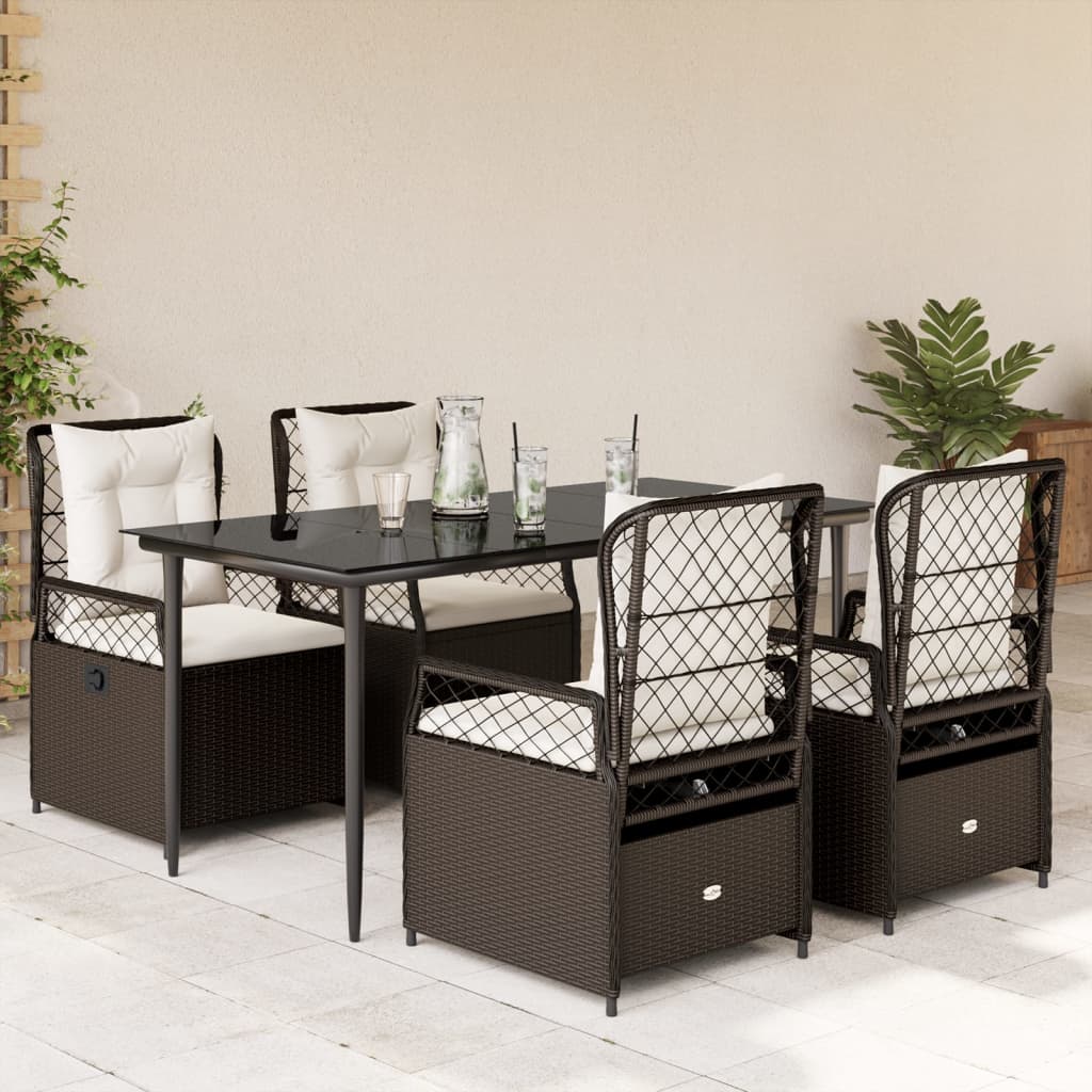5-delige Tuinset met kussens poly rattan bruin – afbeelding 1