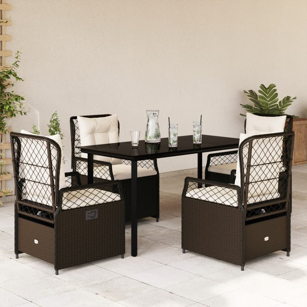 5-delige Tuinset met kussens poly rattan bruin – afbeelding 1