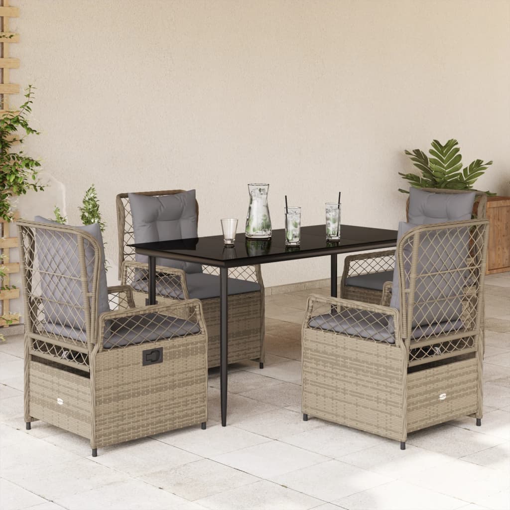 5-delige Tuinset met kussens poly rattan beige – afbeelding 1