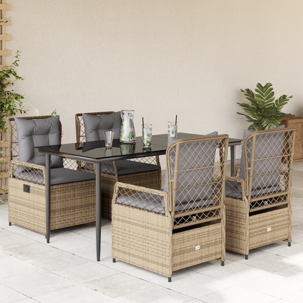 5-delige Tuinset met kussens poly rattan beige – afbeelding 1