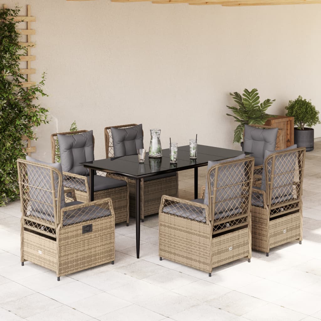 7-delige Tuinset met kussens poly rattan beige – afbeelding 1