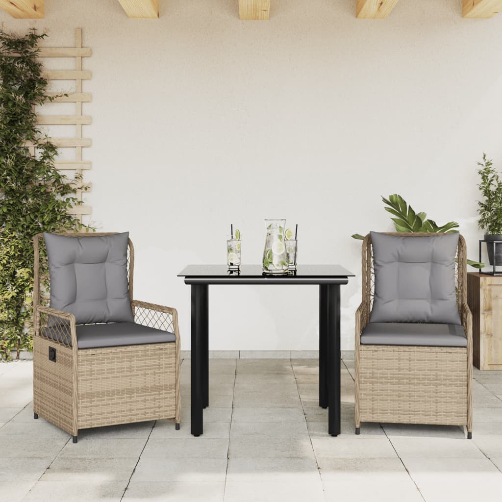 3-delige Tuinset met kussens poly rattan beige – afbeelding 1