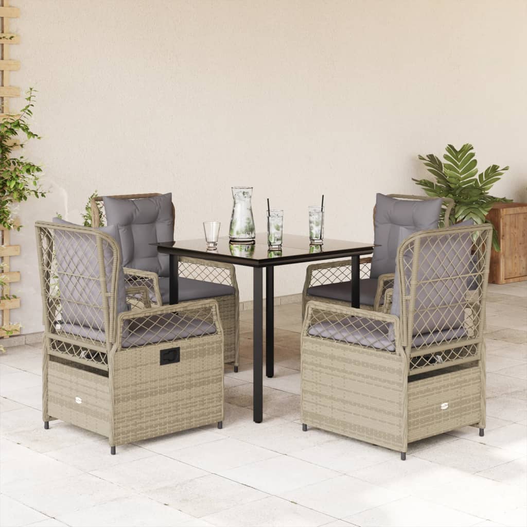 5-delige Tuinset met kussens poly rattan beige – afbeelding 1