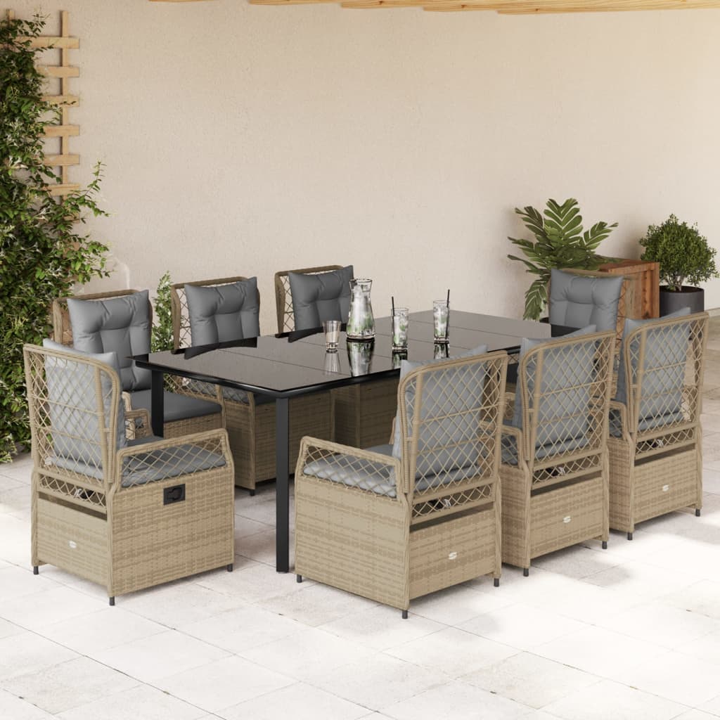 9-delige Tuinset met kussens poly rattan beige – afbeelding 1