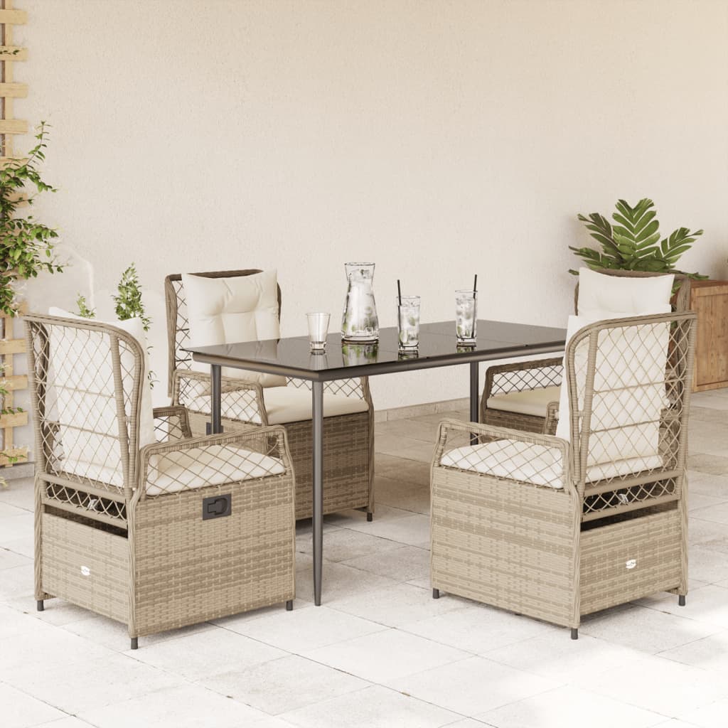 5-delige Tuinset met kussens poly rattan beige – afbeelding 1