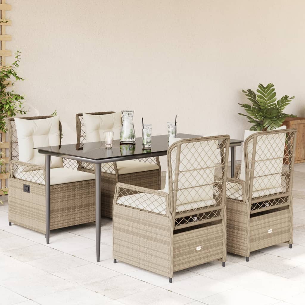 5-delige Tuinset met kussens poly rattan beige – afbeelding 1