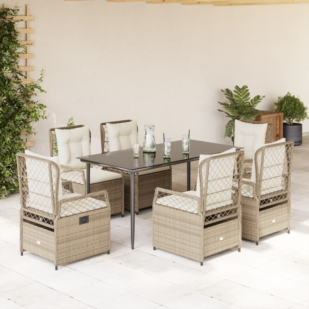 7-delige Tuinset met kussens poly rattan beige – afbeelding 1