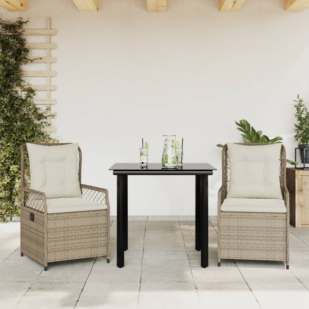 3-delige Tuinset met kussens poly rattan beige – afbeelding 1