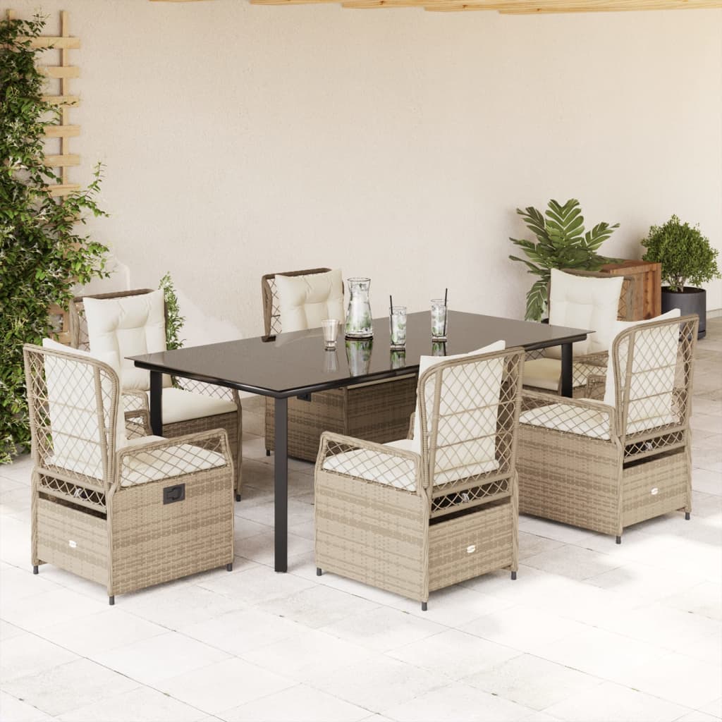 7-delige Tuinset met kussens poly rattan beige – afbeelding 1
