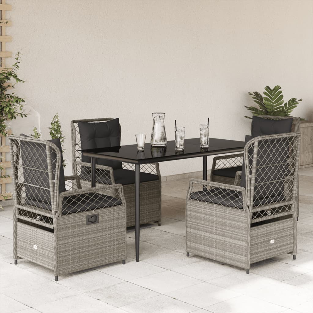5-delige Tuinset met kussens poly rattan lichtgrijs – afbeelding 1
