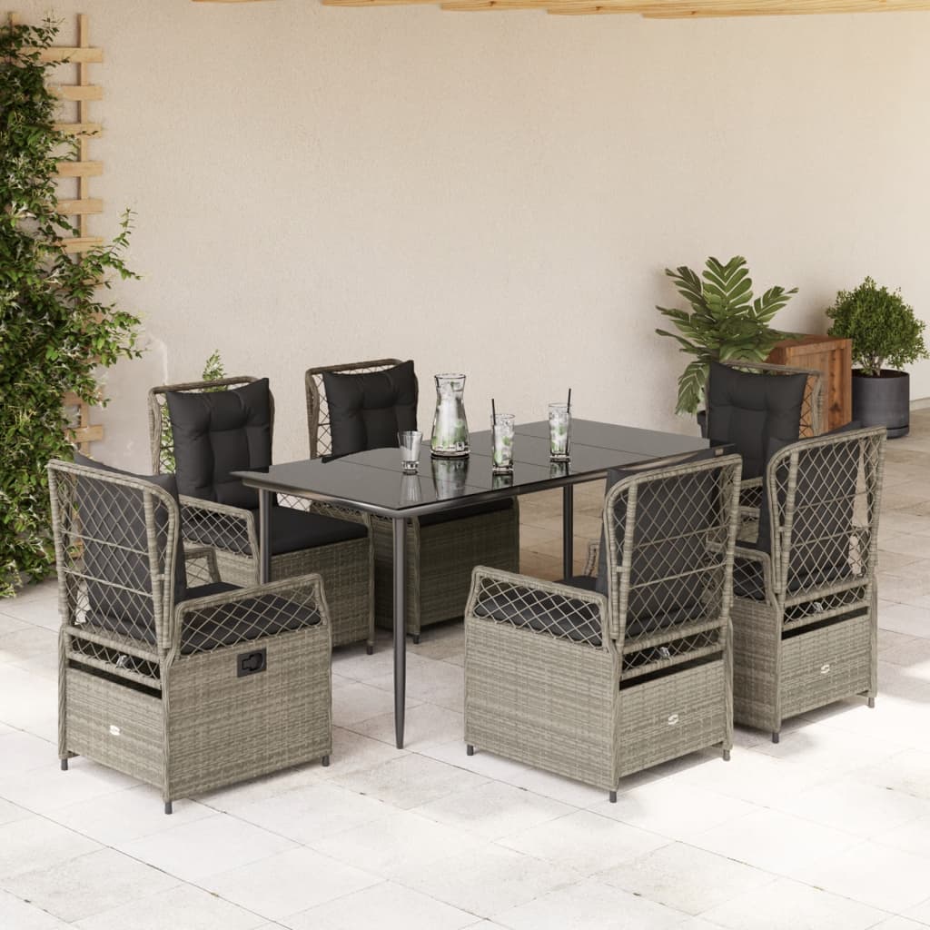 7-delige Tuinset met kussens poly rattan grijs – afbeelding 1
