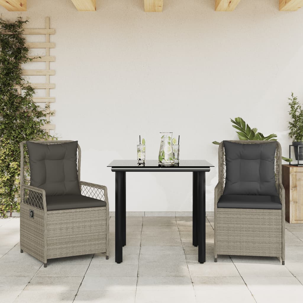 3-delige Tuinset met kussens poly rattan lichtgrijs – afbeelding 1