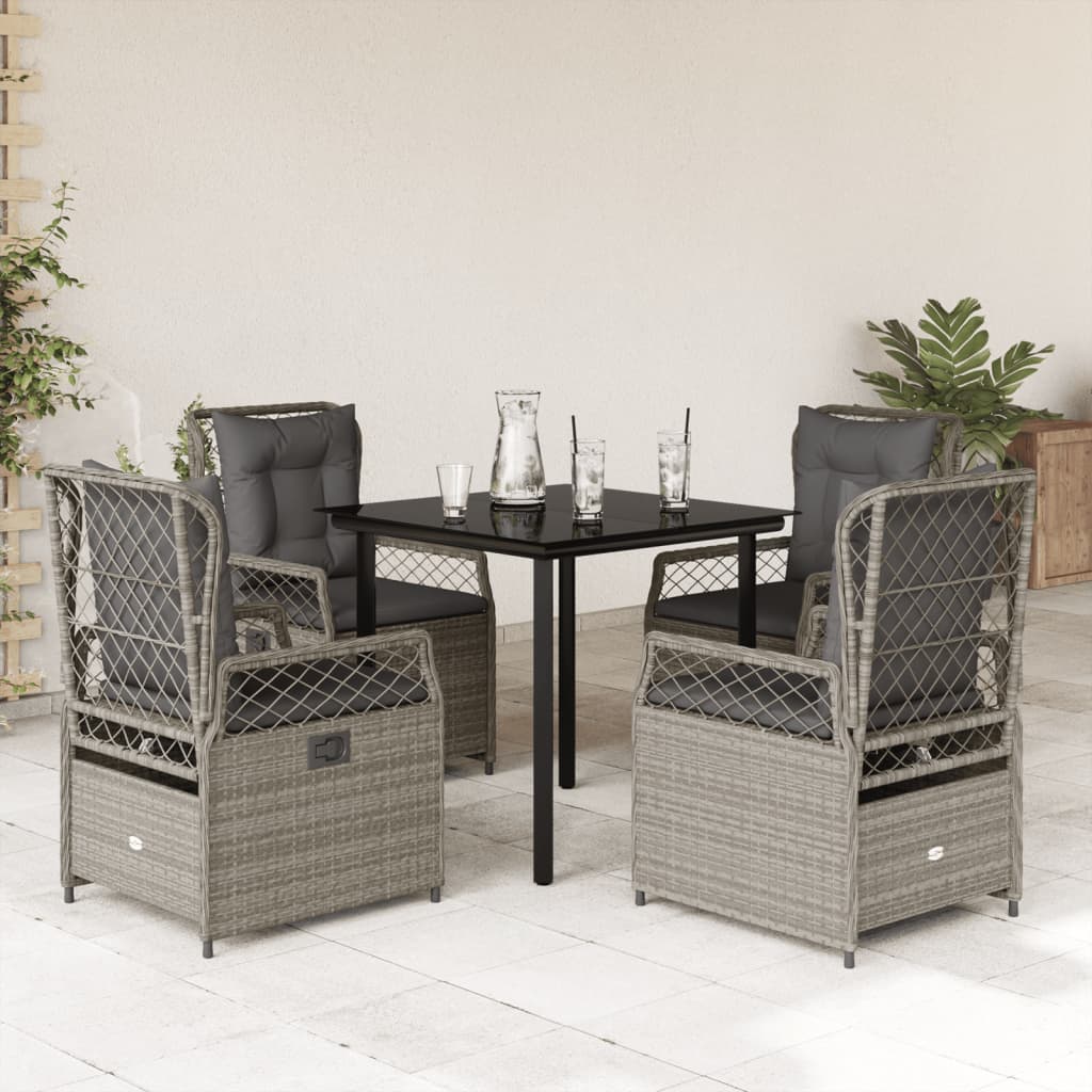 5-delige Tuinset met kussens poly rattan lichtgrijs – afbeelding 1