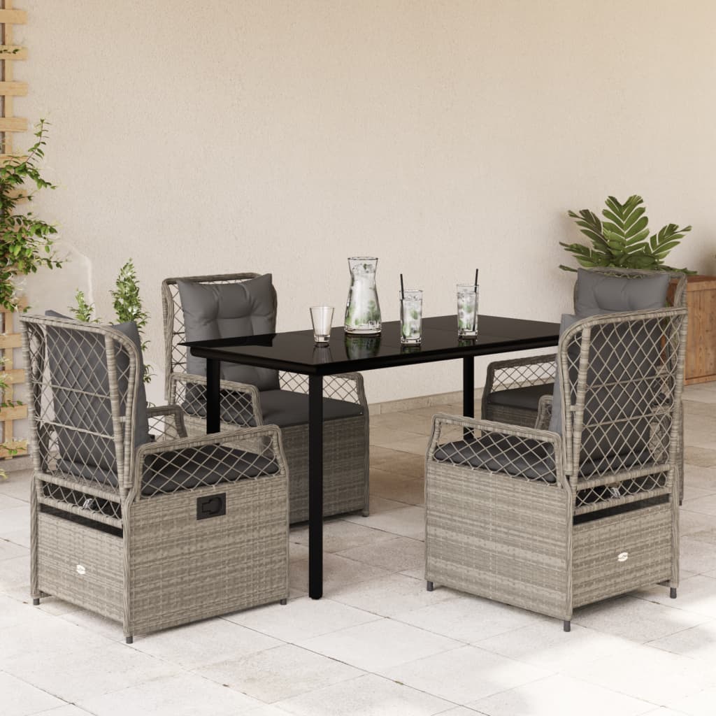 5-delige Tuinset met kussens poly rattan lichtgrijs – afbeelding 1