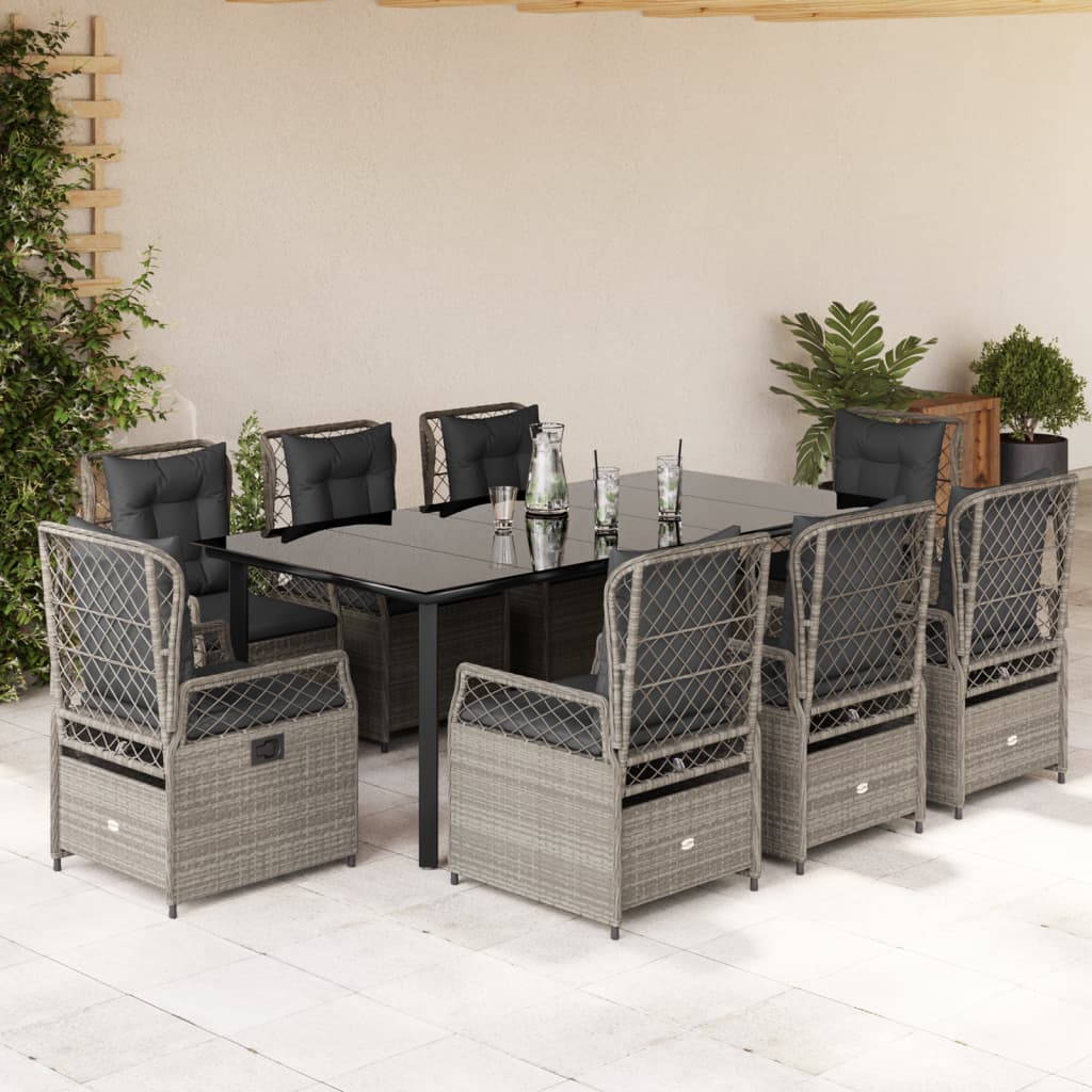 9-delige Tuinset met kussens poly rattan lichtgrijs – afbeelding 1