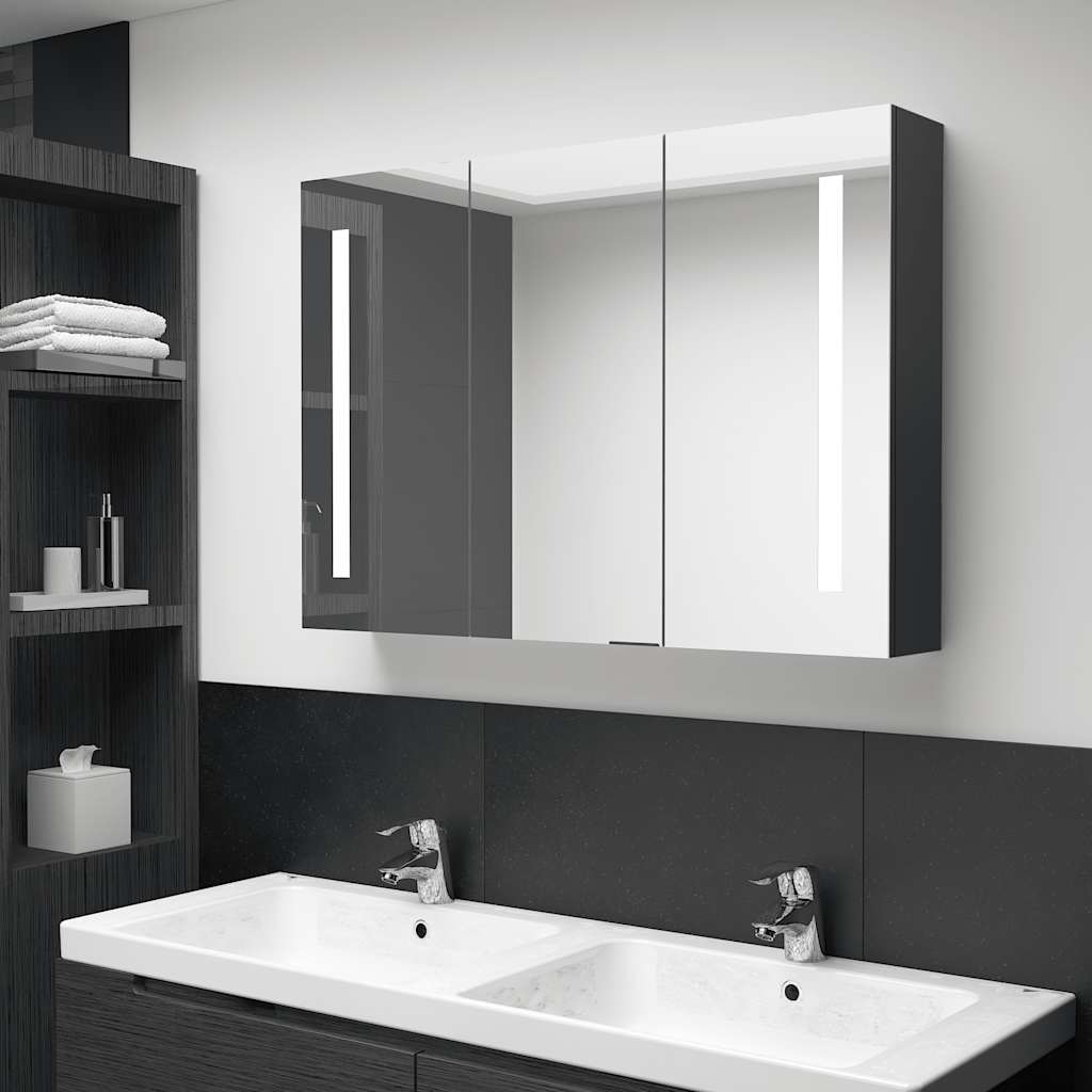 Badkamerkast met spiegel en LED 89x14x62 cm glanzend zwart