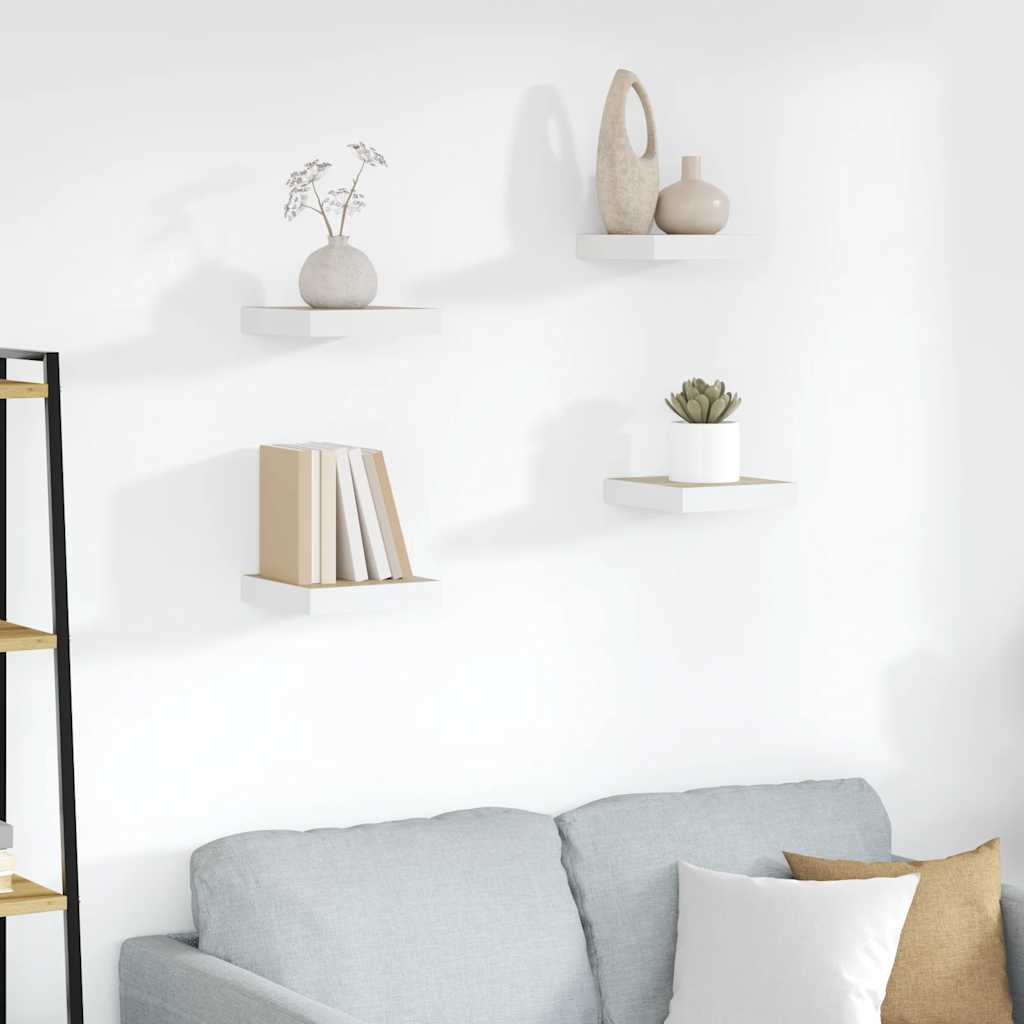 Wandschappen zwevend 4 st 23x23,5x3,8 cm MDF eikenkleurig wit