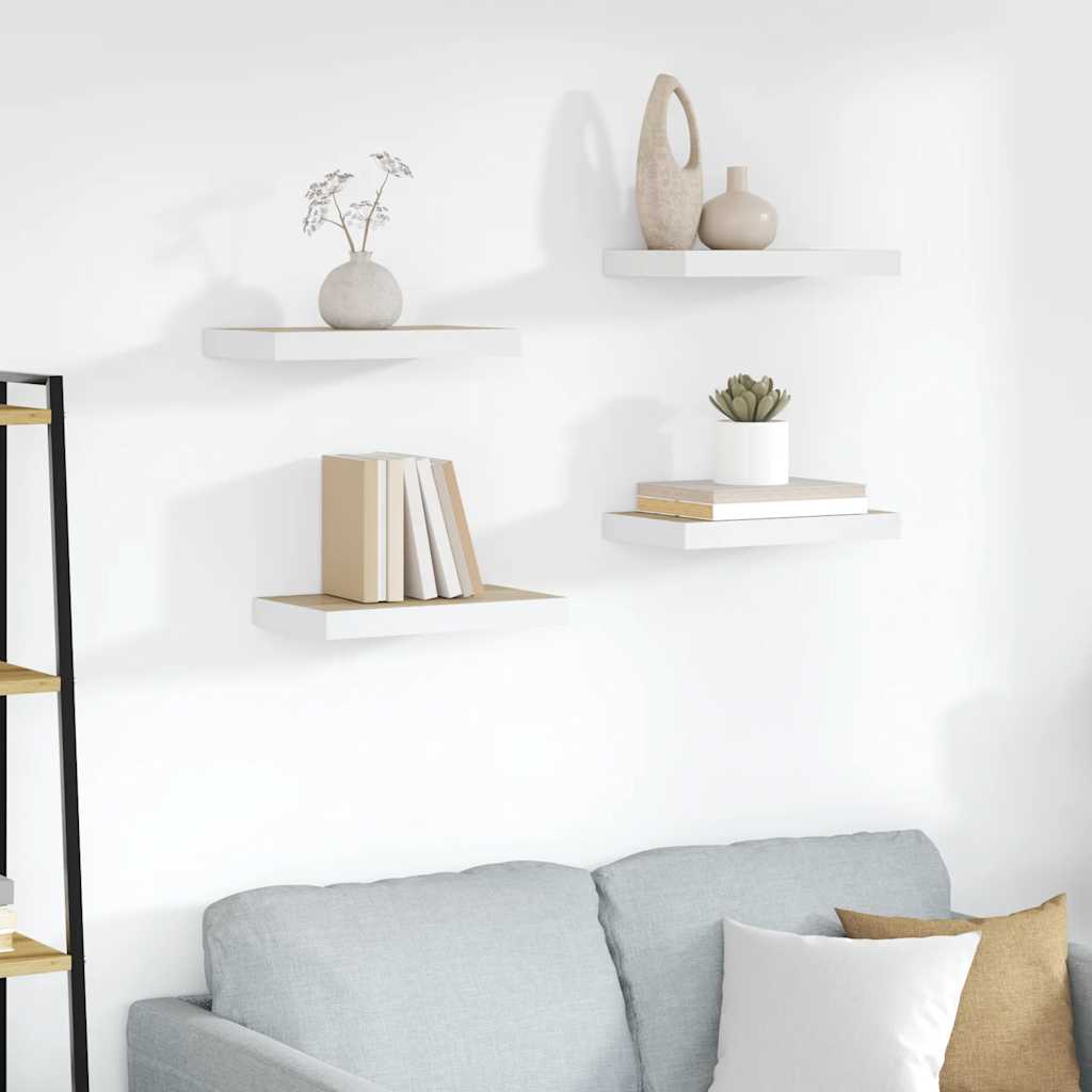 Wandschappen zwevend 4 st 50x23,5x3,8 cm MDF eikenkleurig en wit