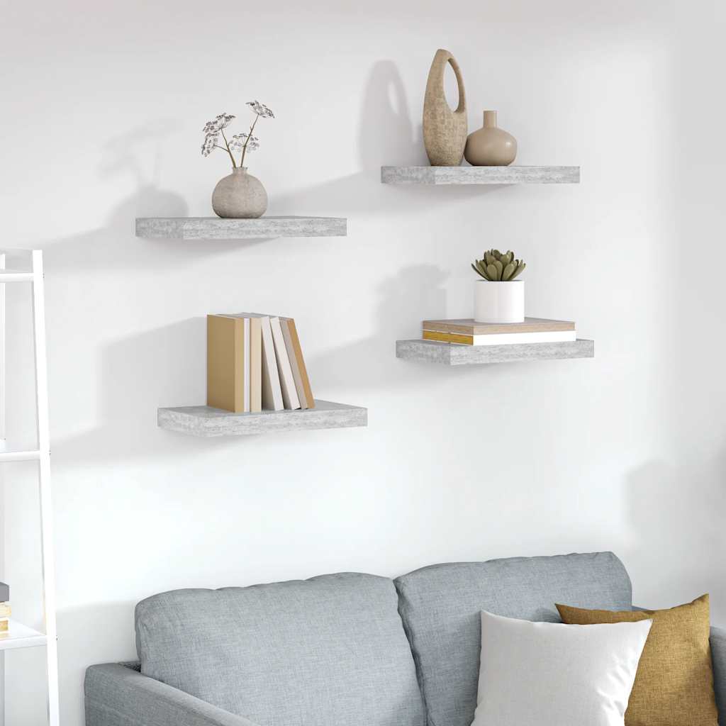 Wandschappen 4 st zwevend 40x23,5x3,8 cm MDF betongrijs