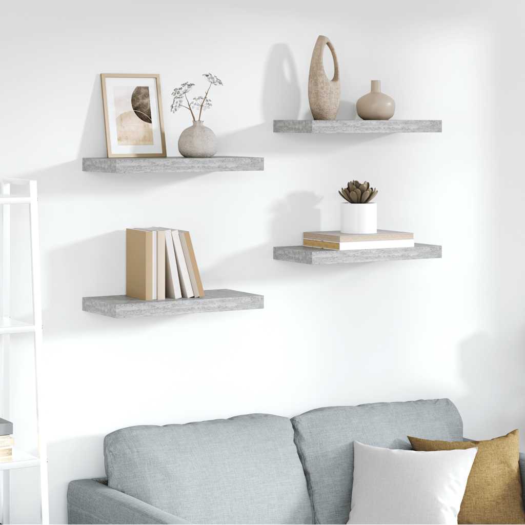 Wandschappen zwevend 4 st 50x23,5x3,8 cm MDF betongrijs – afbeelding 1