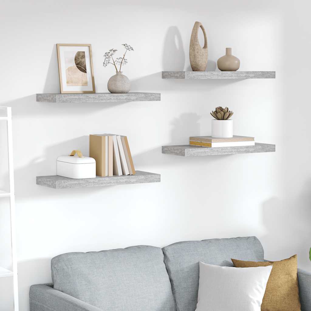 Wandschappen zwevend 4 st 60x23,5x3,8 cm MDF betongrijs
