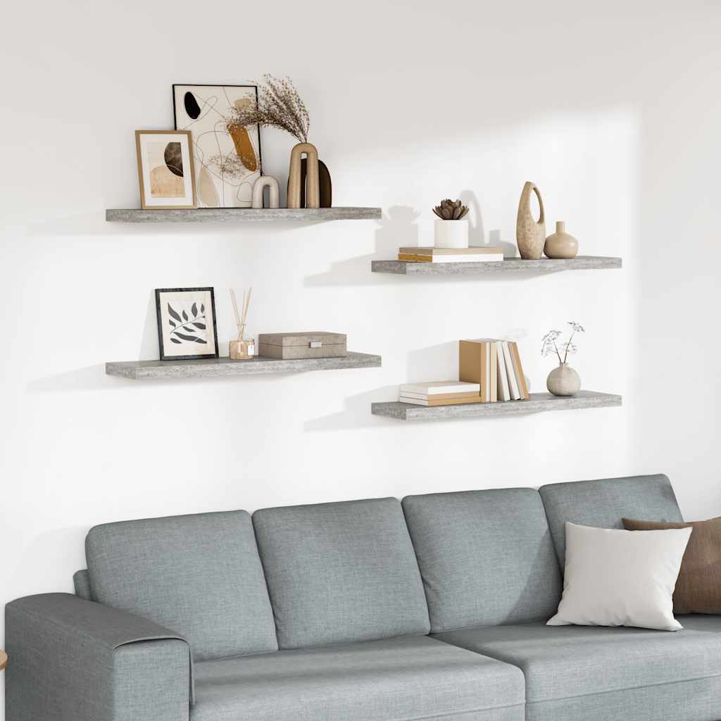 Wandschappen zwevend 4 st 90x23,5x3,8 cm MDF betongrijs