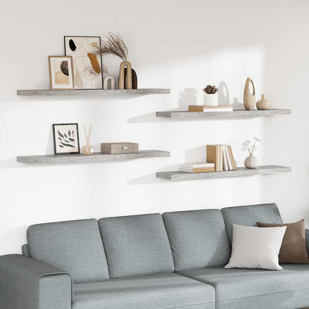 Wandschappen zwevend 4 st 120x23,5x3,8 cm MDF betongrijs