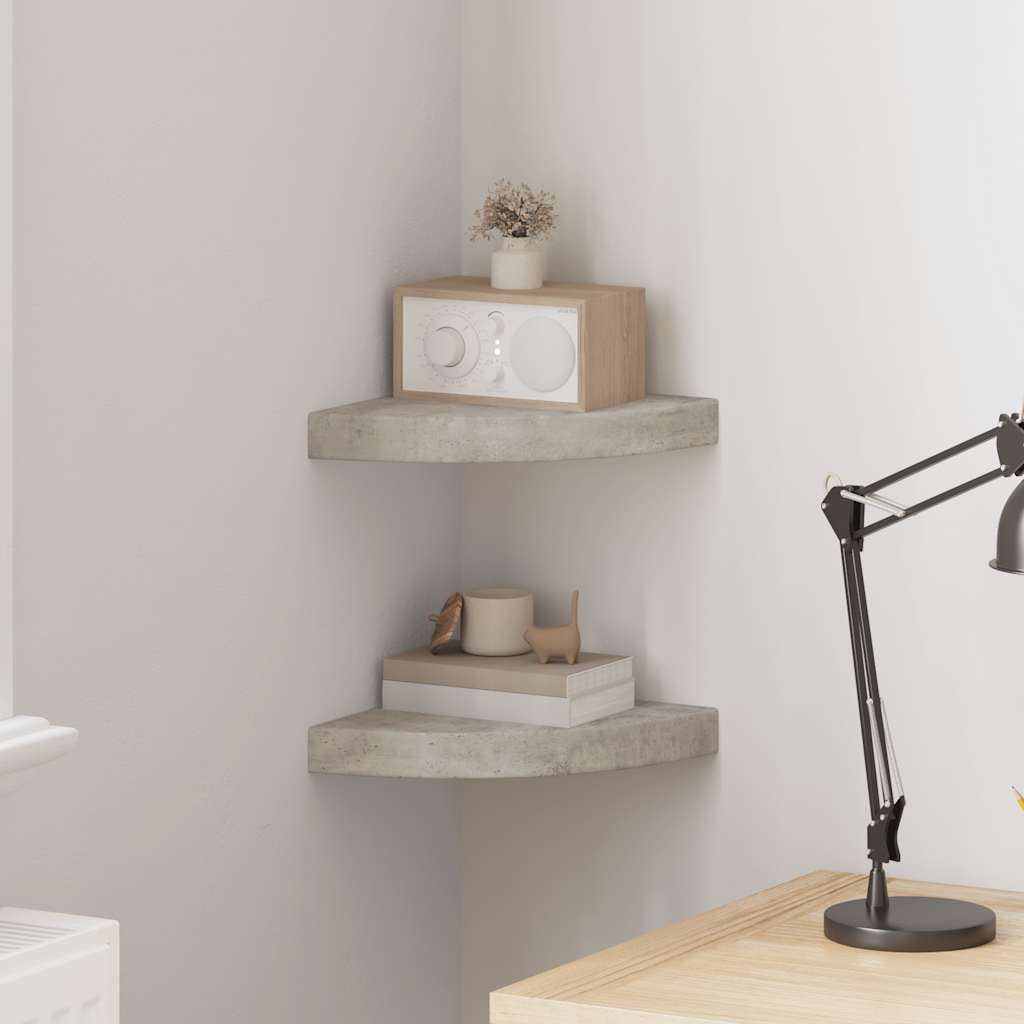 Hoekwandschappen 2 st 25x25x3,8 cm MDF betongrijs