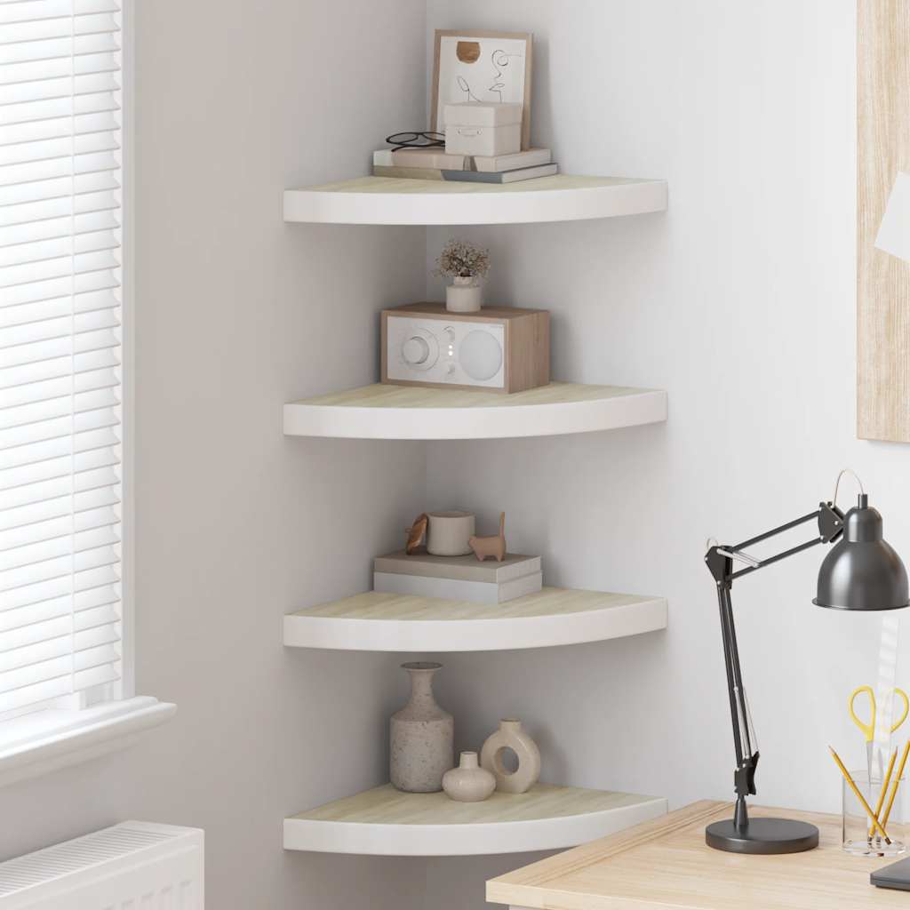Hoekwandschappen 4 st 35x35x3,8 cm MDF eikenkleurig en wit