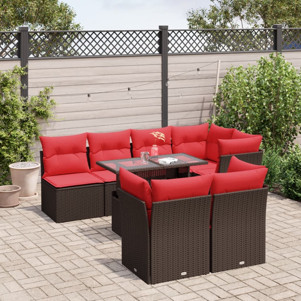 8-delige tuinbankset met kussens, bruin polyrotan – afbeelding 1