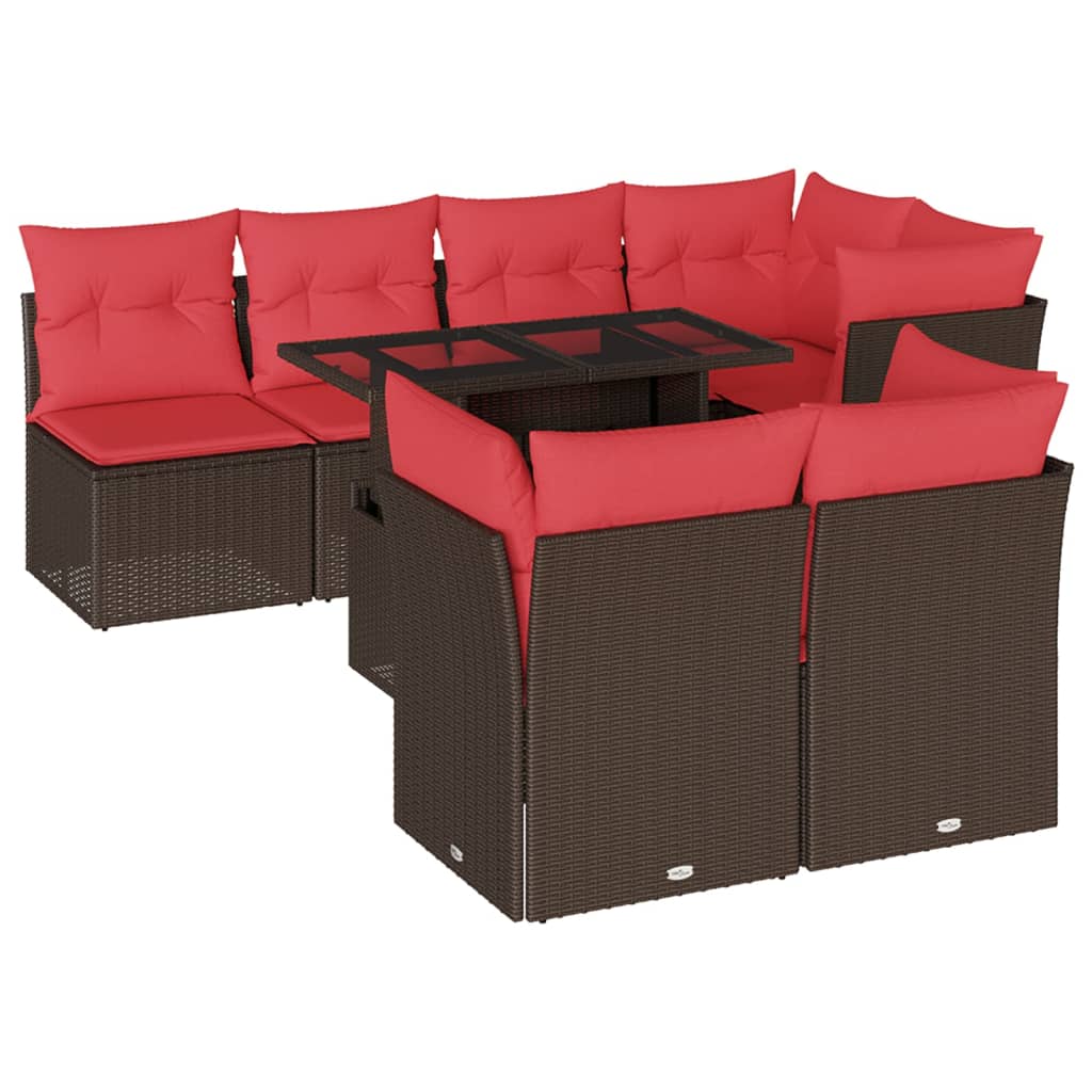8-delige tuinbankset met kussens, bruin polyrotan – afbeelding 2