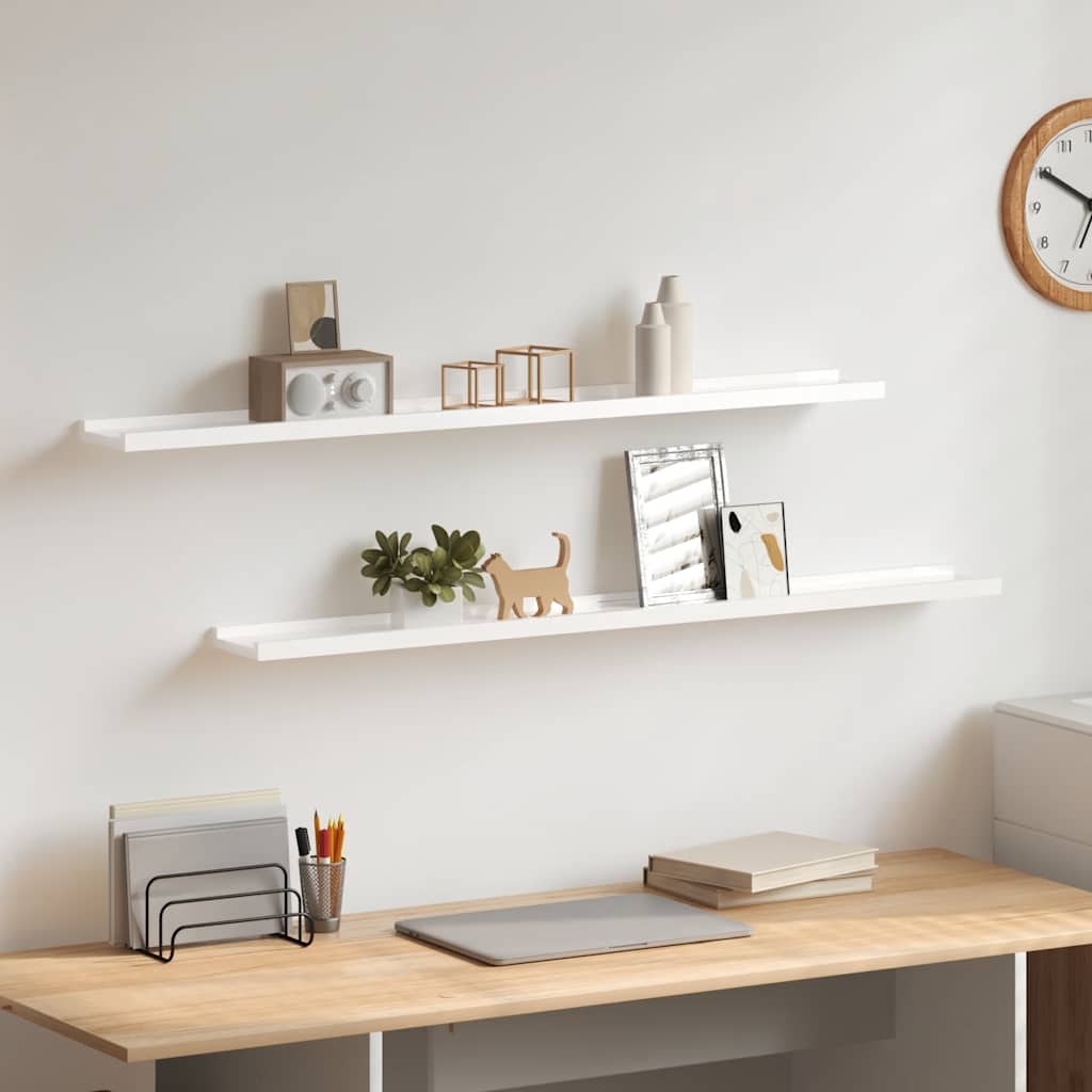 Wandschappen 2 st 100x9x3 cm hoogglans wit