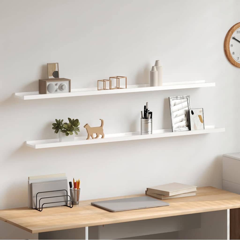 Wandschappen 2 st 115x9x3 cm hoogglans wit