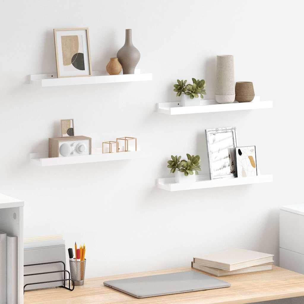 Wandschappen 4 st 40x9x3 cm hoogglans wit