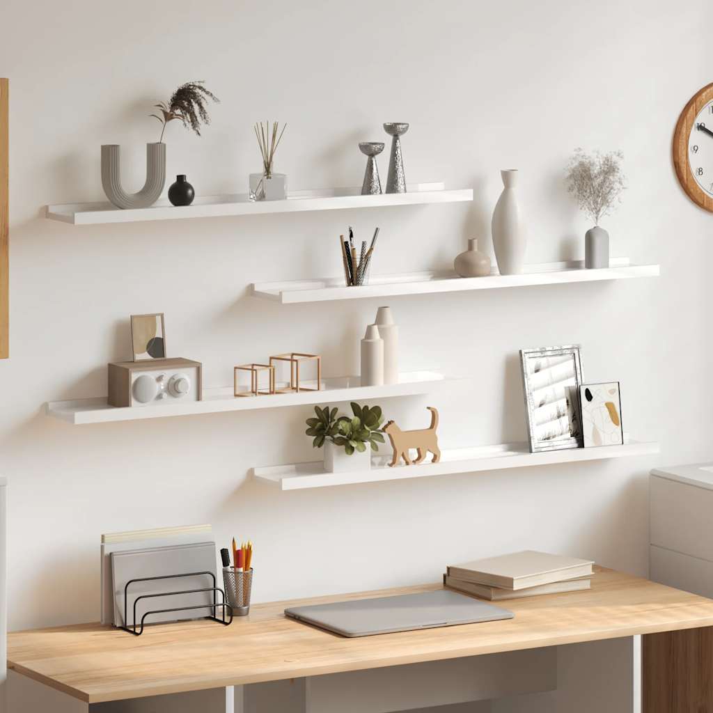 Wandschappen 4 st 80x9x3 cm hoogglans wit