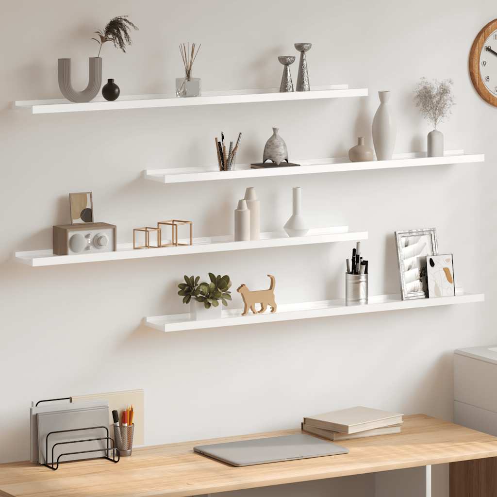 Wandschappen 4 st 100x9x3 cm hoogglans wit
