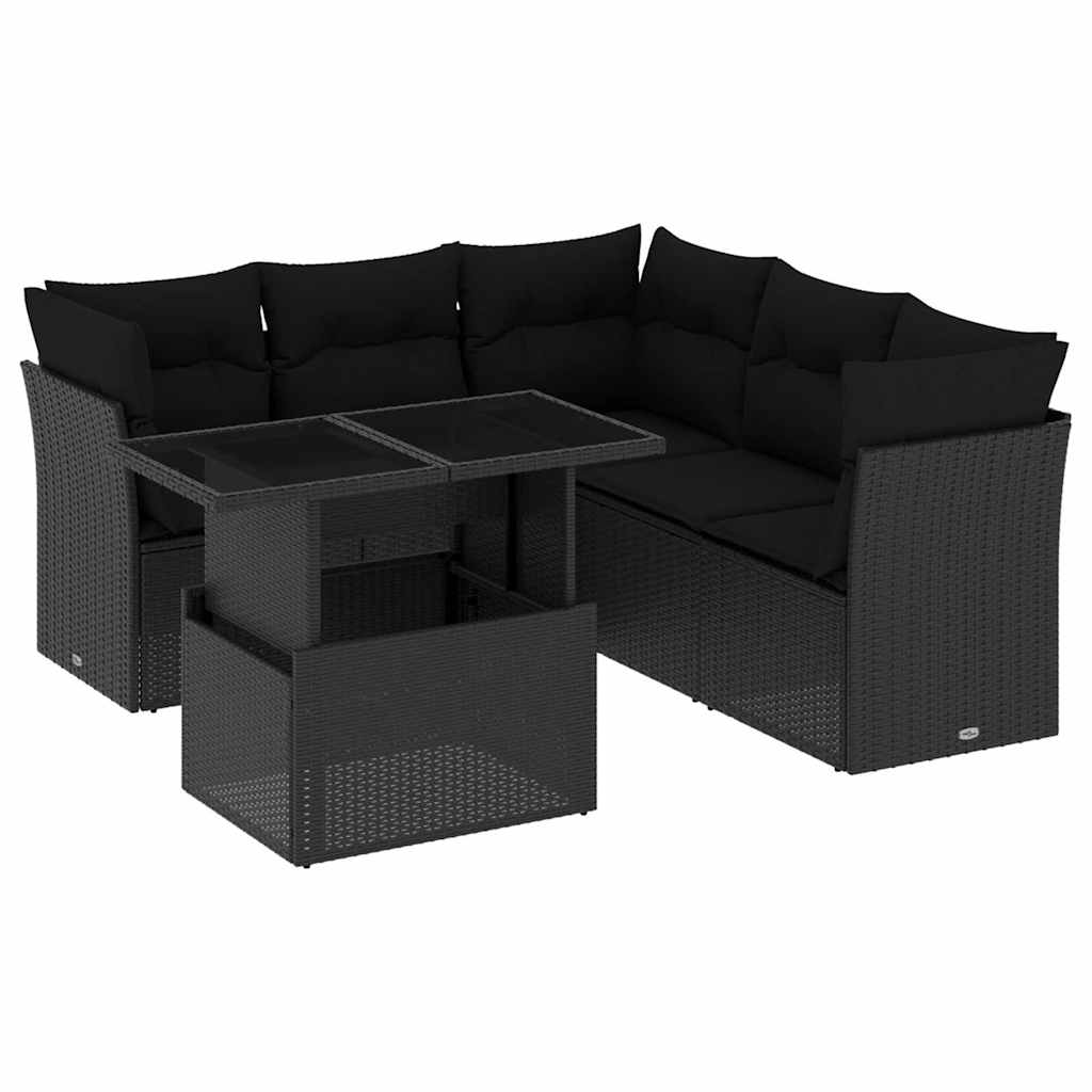 6-delige Loungeset met kussens poly rattan zwart – afbeelding 1