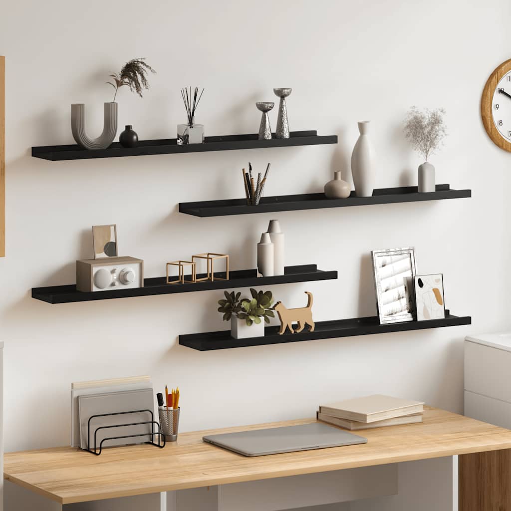 Wandschappen 4 st 80x9x3 cm zwart – afbeelding 1